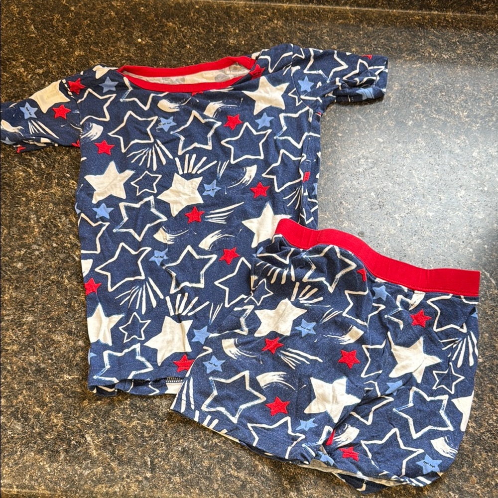 Little Sleepies Firework short Pajamas Set - Blue and Red